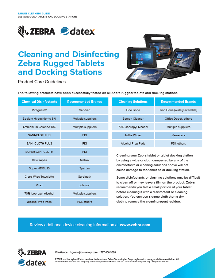 cleaning and disinfecting zebra rugged tablets and docking stations