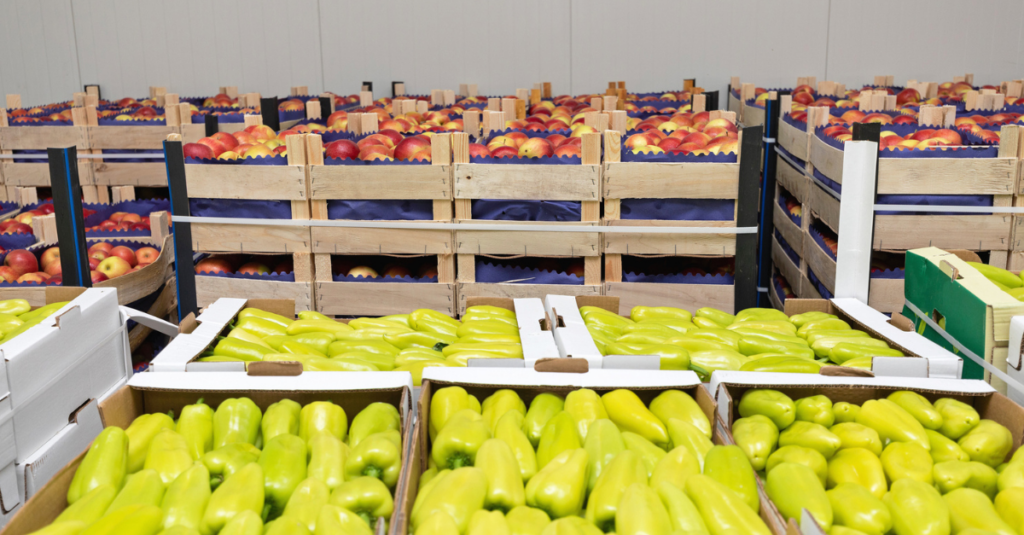 Peppers and Apples in Crates Cold Storage Warehouse