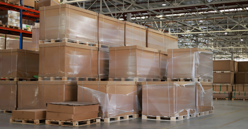 Stack of boxes in warehouse