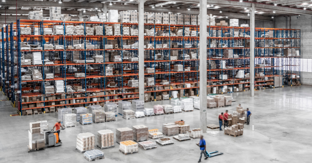 wide-shot view of warehouse motion blurred