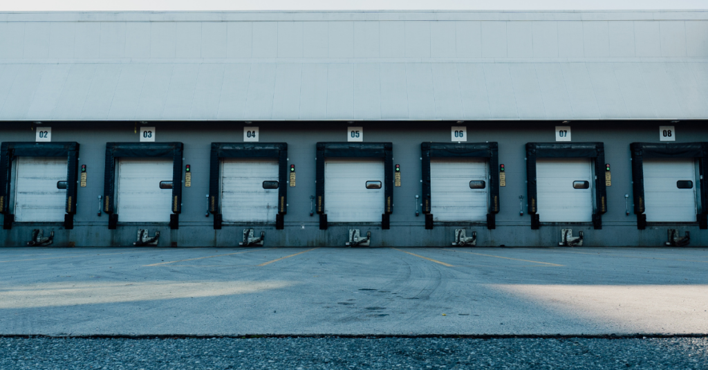 Loading dock doors, outside of warehouse facility