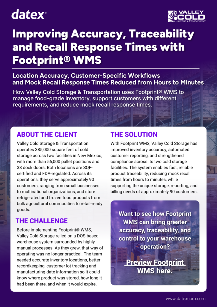 Valley Cold Storage & Transportation Footprint WMS Customer Story PDF