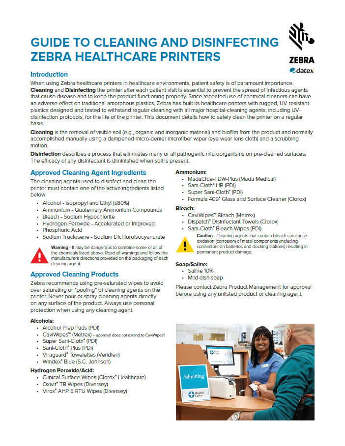 guide to cleaning and disinfecting zebra healthcare printers