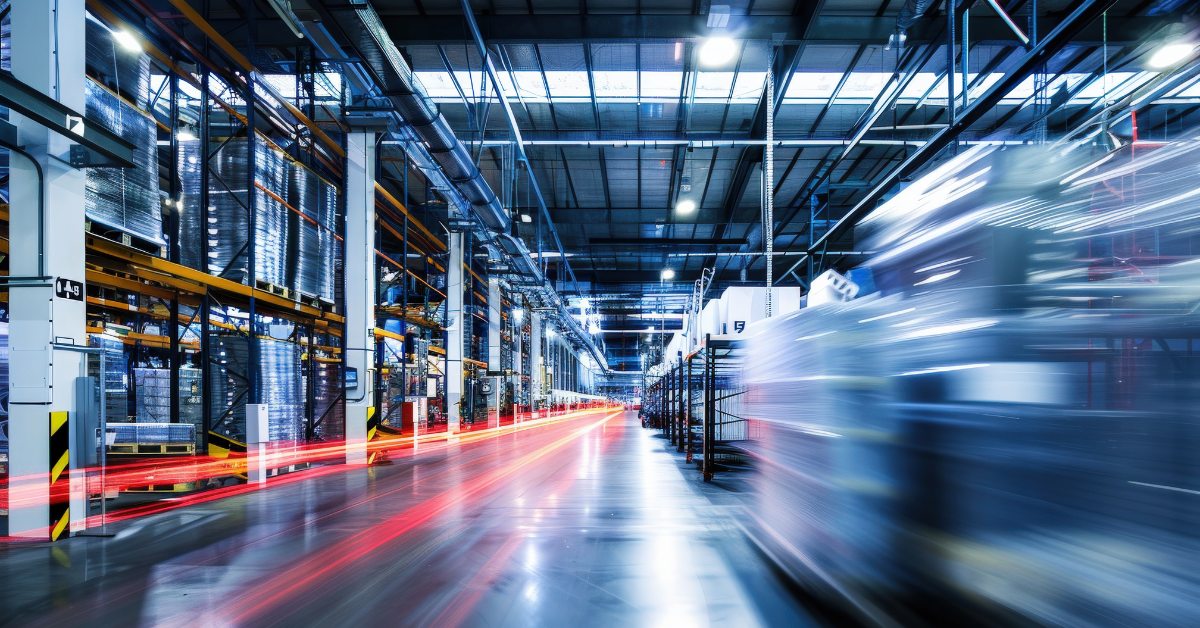 High-tech warehouse at night